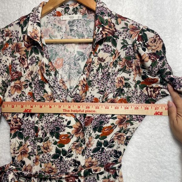MNG Casual Floral Wrap Dress S Short Sleeve Tie Waist Boho Cottagecore Size 4 - Picture 8 of 15